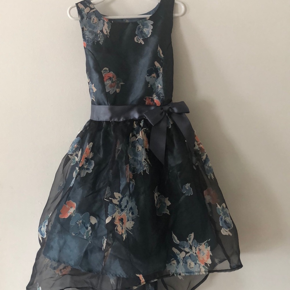 Blue floral girls formal dress